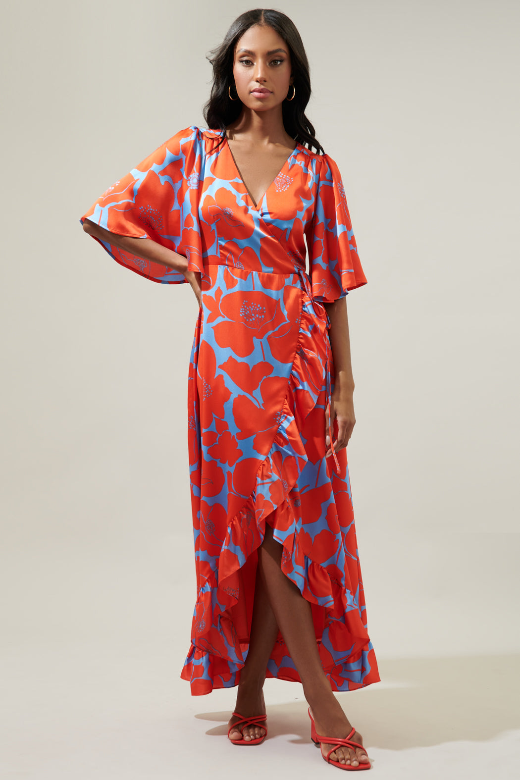 hi low floral maxi dress Boho Floral High Low Maxi Dress | Backless Halter Beach Dress in Army Green - Women's Boho Fashion A-line, Empire Waist, Flared