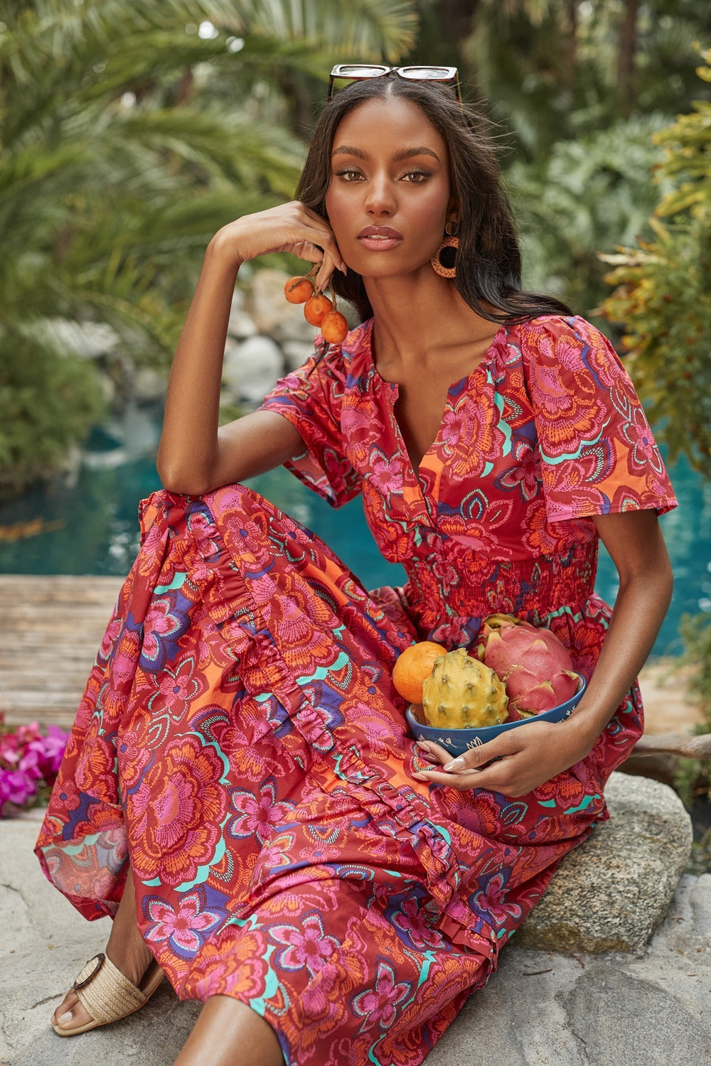 red floral tiered maxi dress Red Graphic Floral Tiered Maxi Dress | Silky Print Maxi