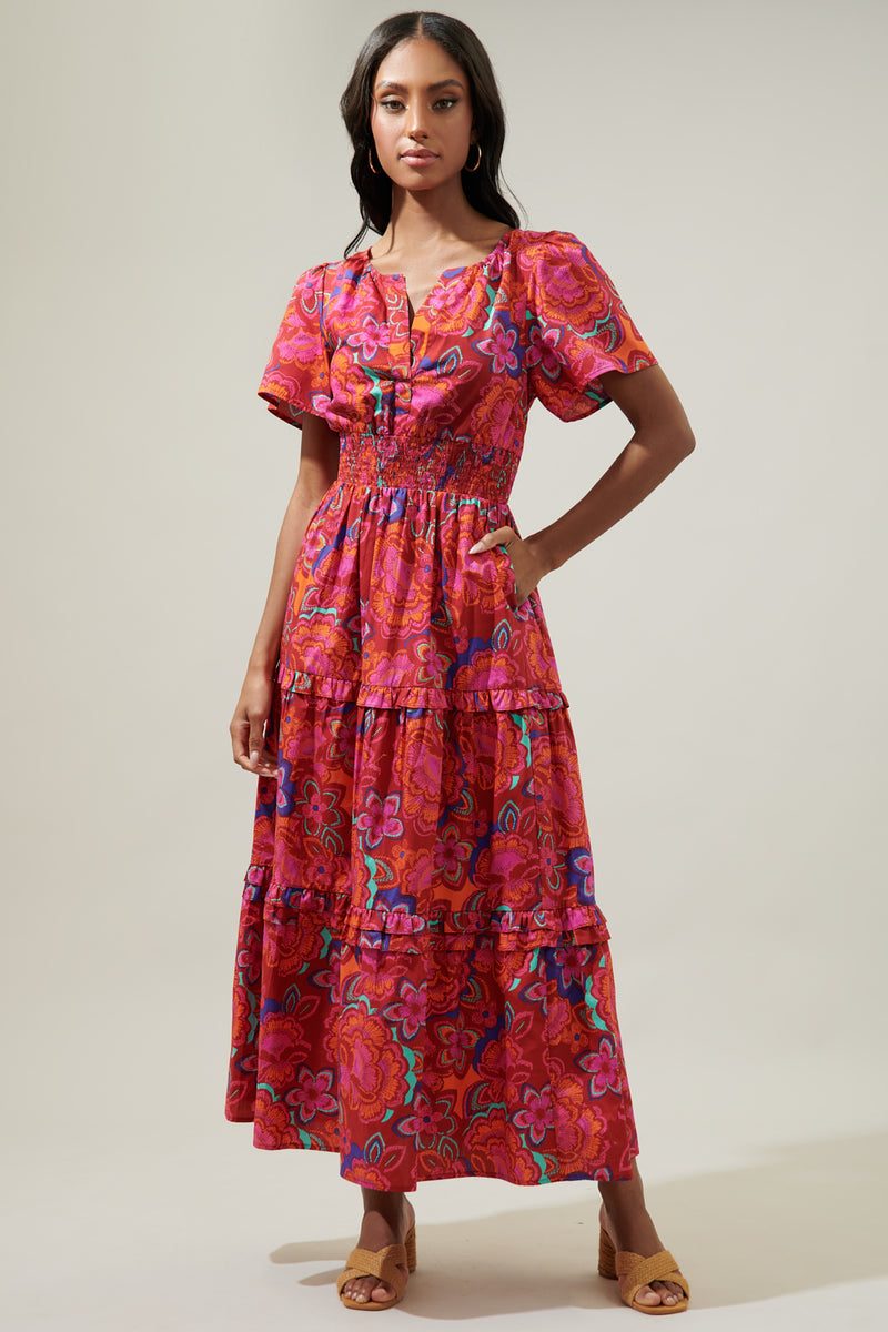 Raveena Floral Palmer Poplin Tiered Maxi Dress – Sugarlips