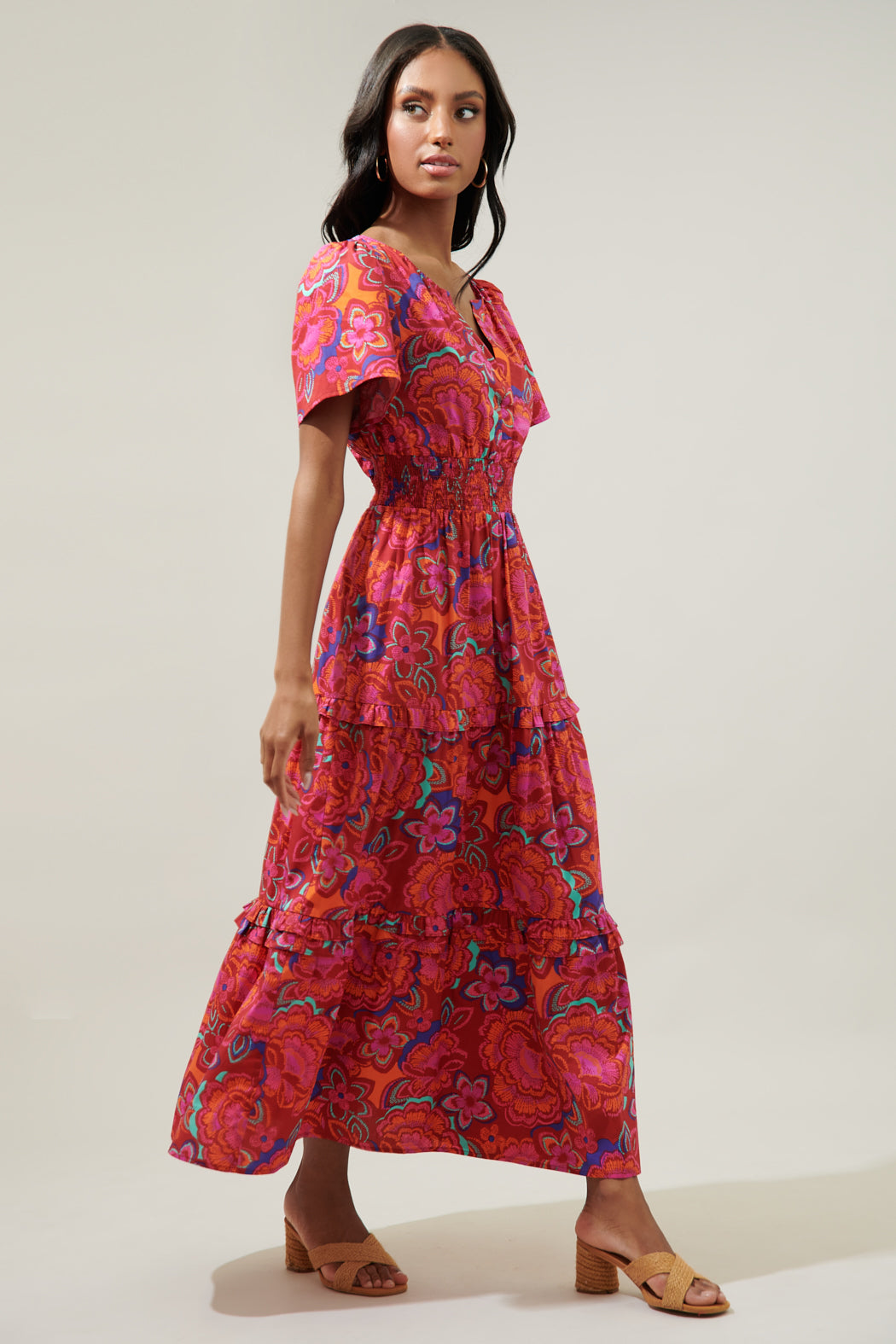 Raveena Floral Palmer Poplin Tiered Maxi Dress – Sugarlips