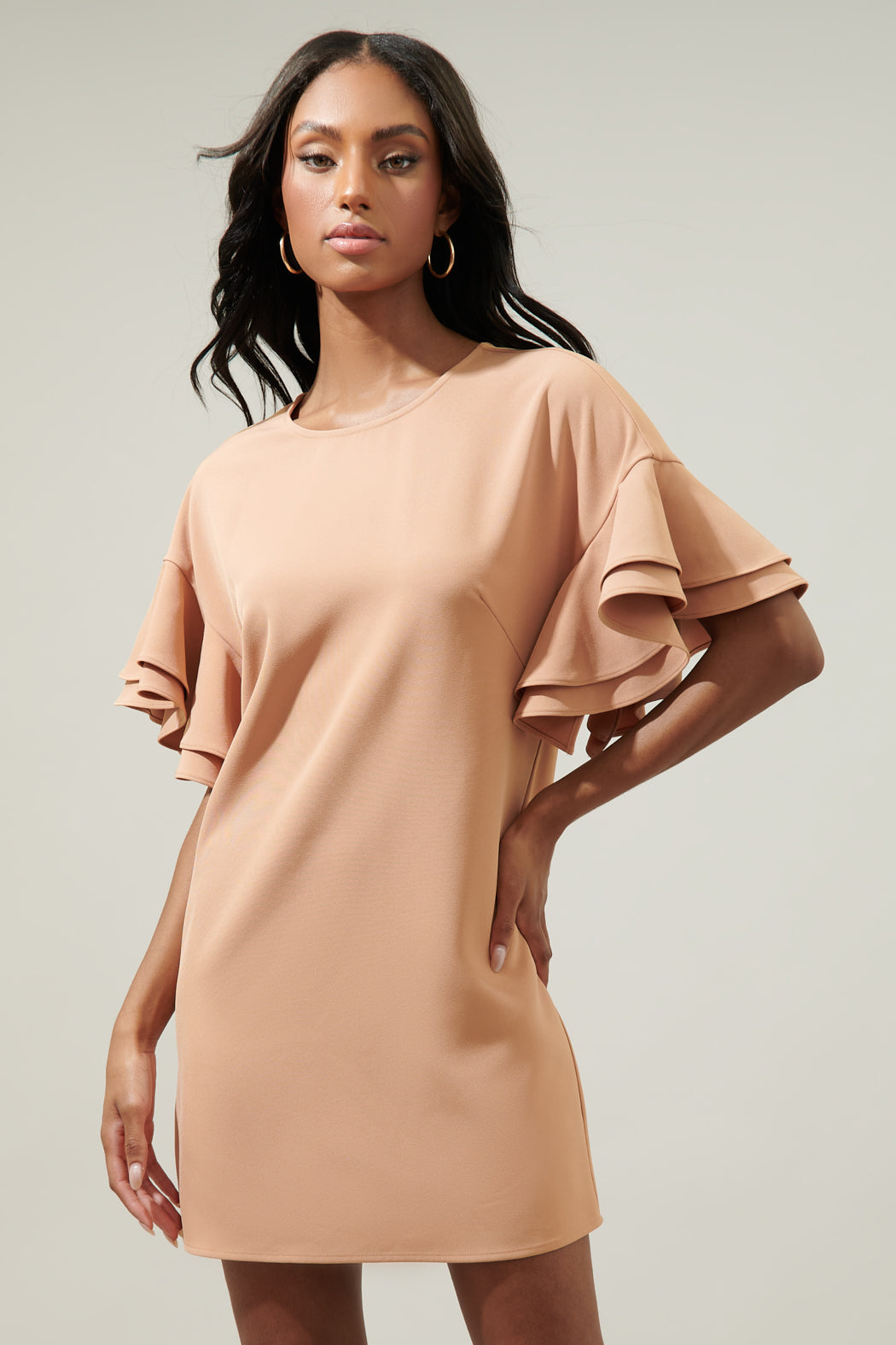 Chelsea Bell Sleeve Shift Mini Dress CAMEL / XS by Sugarlips Chelsea Bell Sleeve Shift Mini Dress CAMEL / XS by Sugarlips