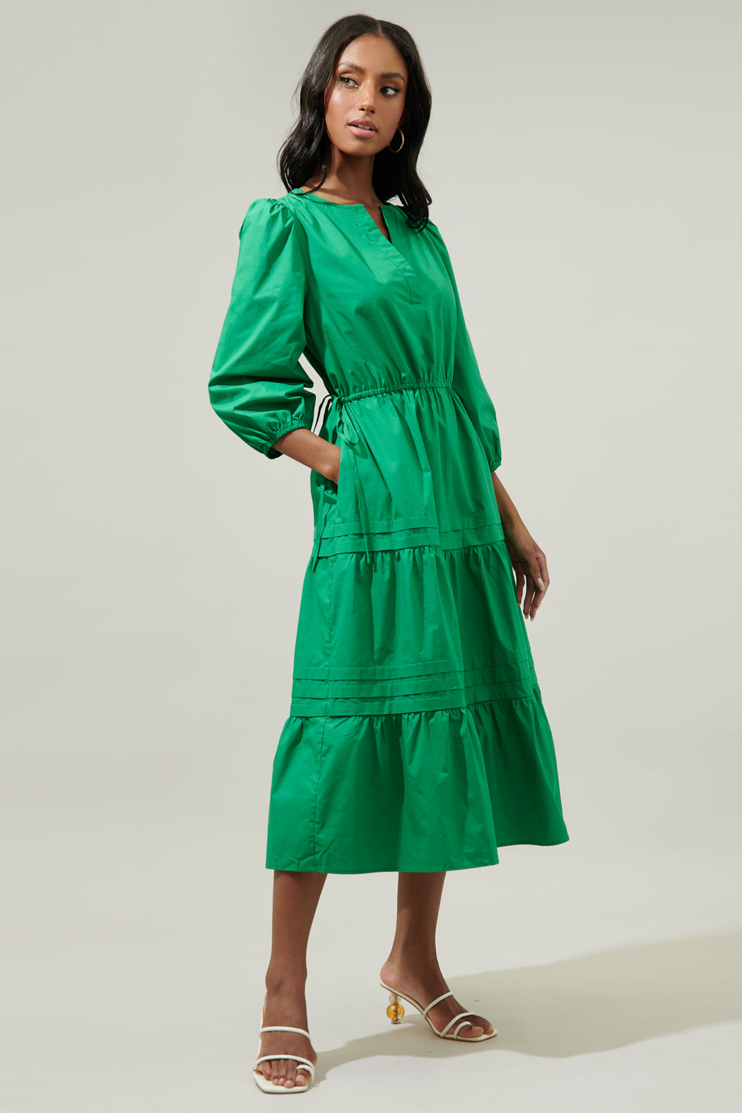 Atelier Poplin Tiered Midi Dress Red / XL by Sugarlips Atelier Poplin Tiered Midi Dress Red / XL by Sugarlips