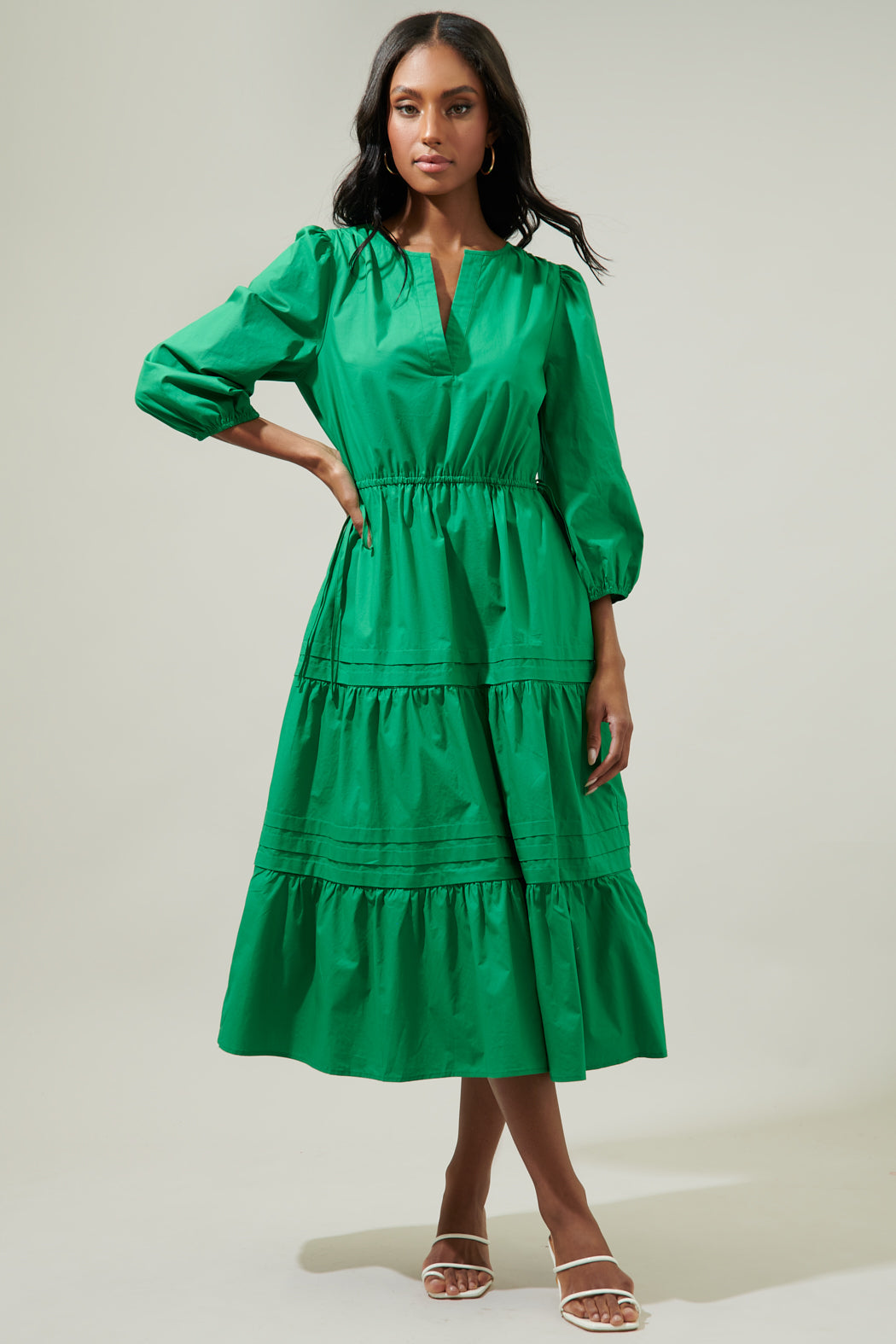 Atelier Poplin Tiered Midi Dress NAVY / XS