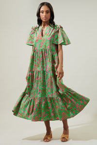 Jade Floral Escondido Tiered Shift Midi Dress