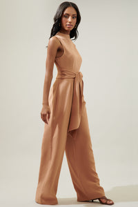 Over It Mock Neck Knotted Jumpsuit
