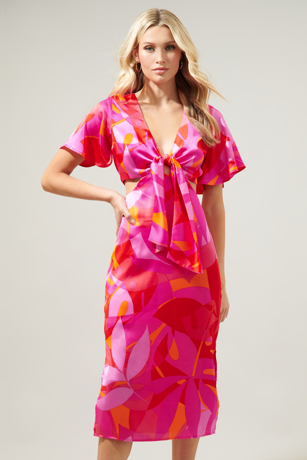 sangria midi dress Sunny Sangria Floral Midi Dress in Pink Curves 1XL / Pink