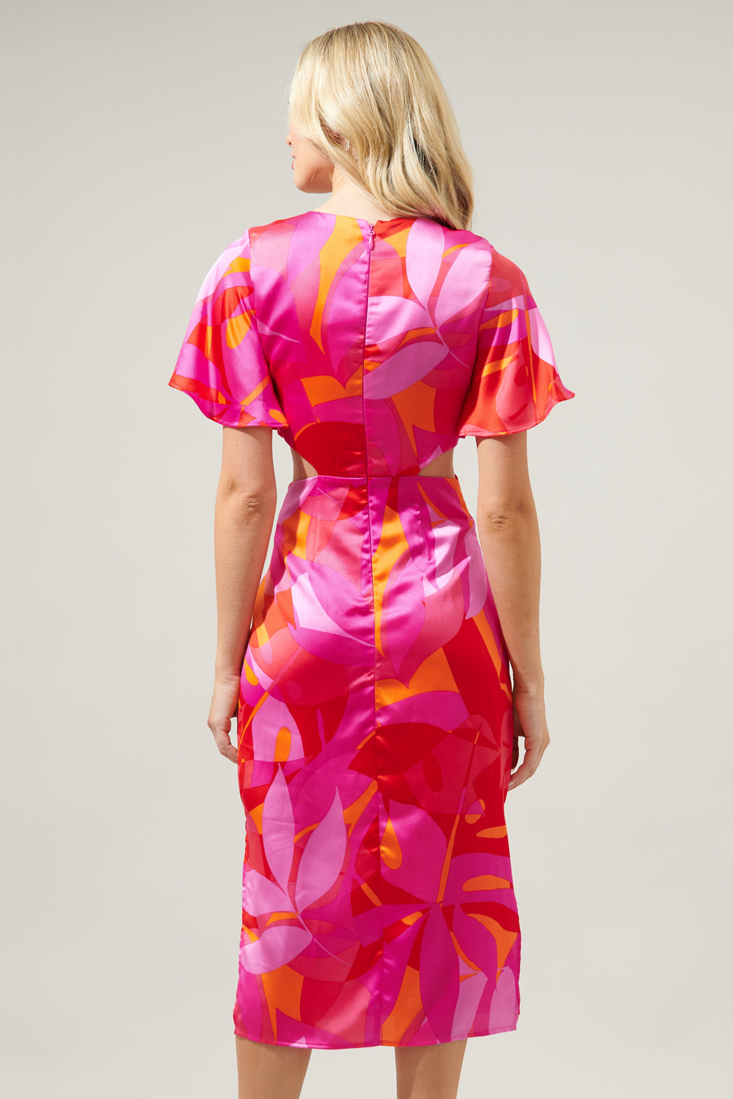 Sangria Abstract Joelle Front Tie Midi Dress RED-ORANGE / S by Sugarlips Sangria Abstract Joelle Front Tie Midi Dress RED-ORANGE / S by Sugarlips