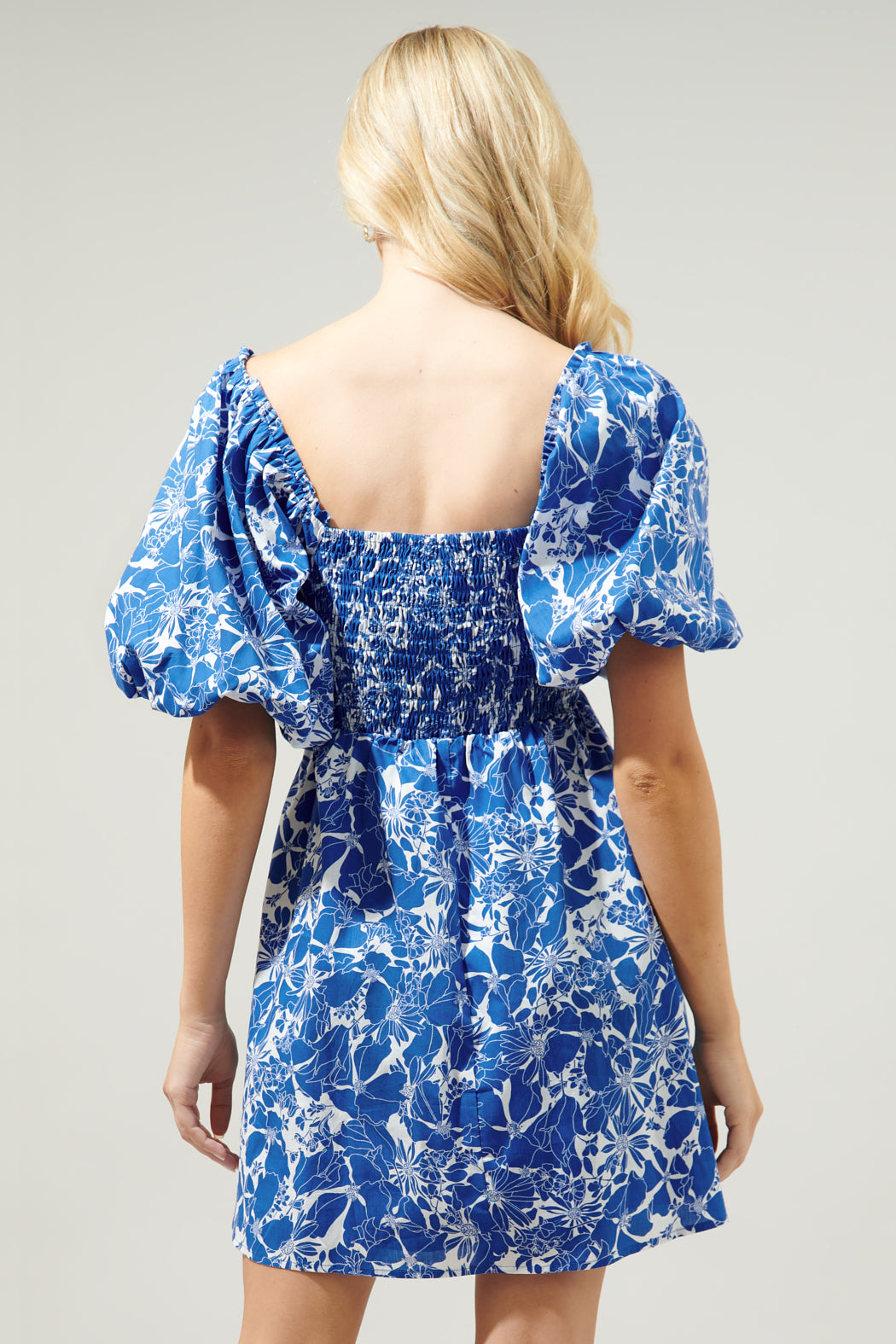 babydoll cocktail dress with sleeves Puff sleeve babydoll dress with cutout back