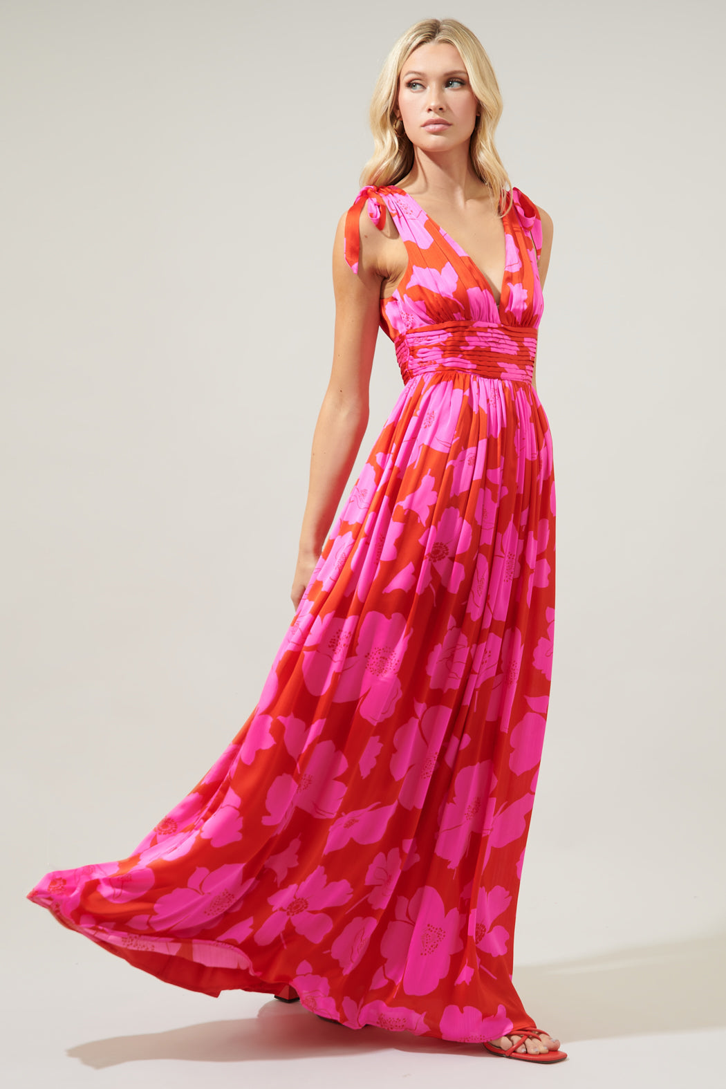 Caribbean Crush Descanso Pleated Maxi Dress RED-PINK-MUL / S by Sugarlips Caribbean Crush Descanso Pleated Maxi Dress RED-PINK-MUL / S by Sugarlips