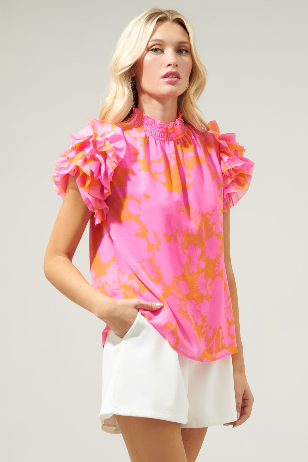 Lava Flow Brenna Mock Neck Ruffle Blouse – Sugarlips