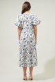 Blanche Floral Ginny Bubble Sleeve Midi Dress