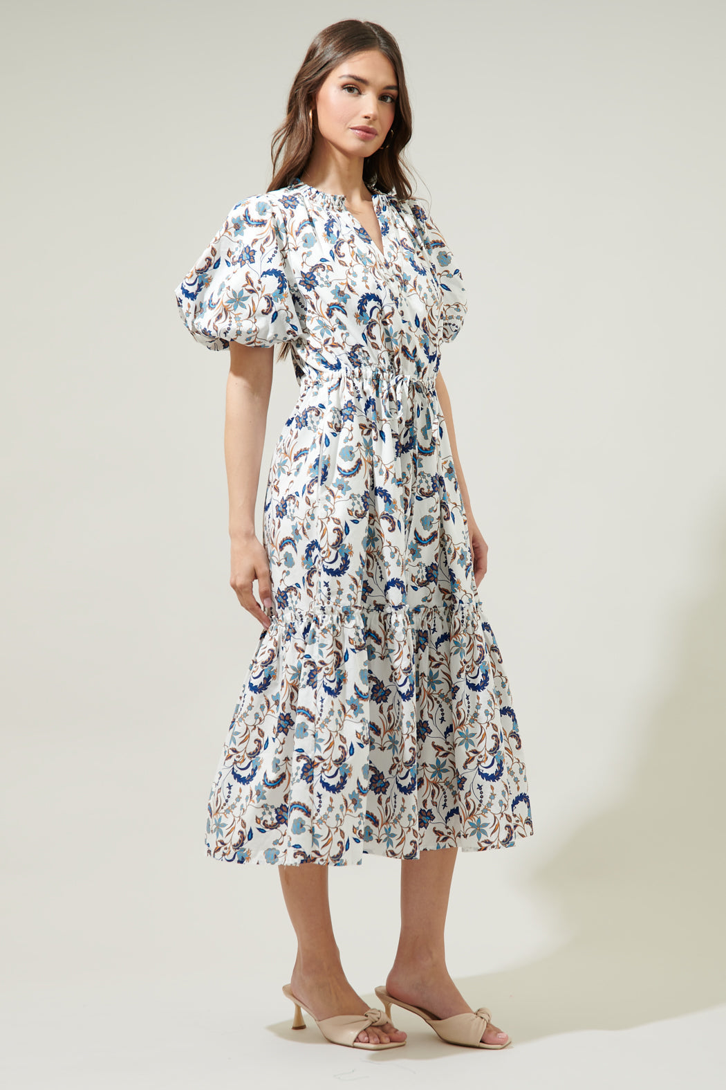 Blanche Floral Ginny Bubble Sleeve Midi Dress – Sugarlips