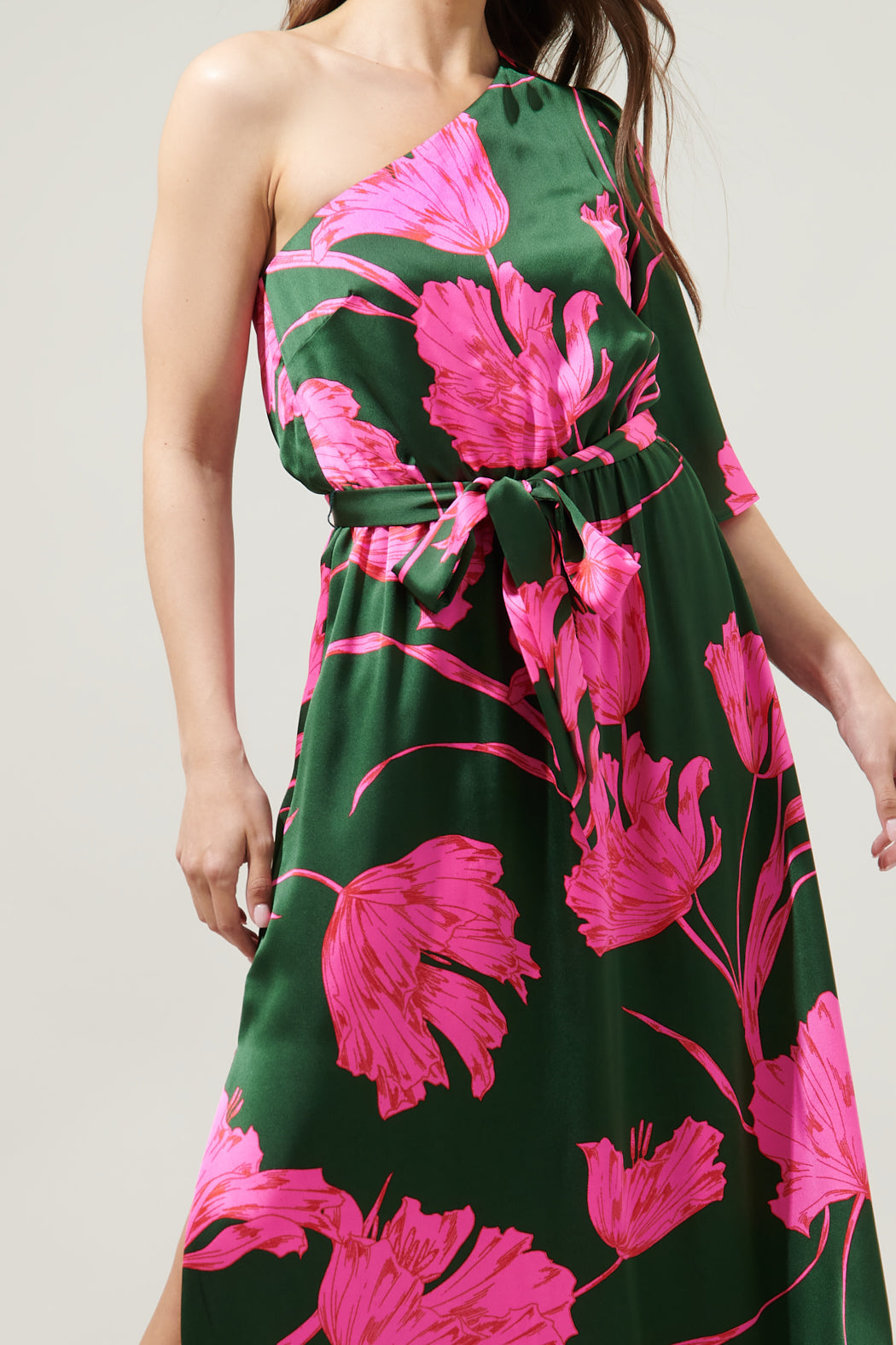 sugar lips one shoulder dress Eartha Floral Meara One Shoulder Satin Maxi Dress