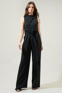 Over It Mock Neck Knotted Jumpsuit