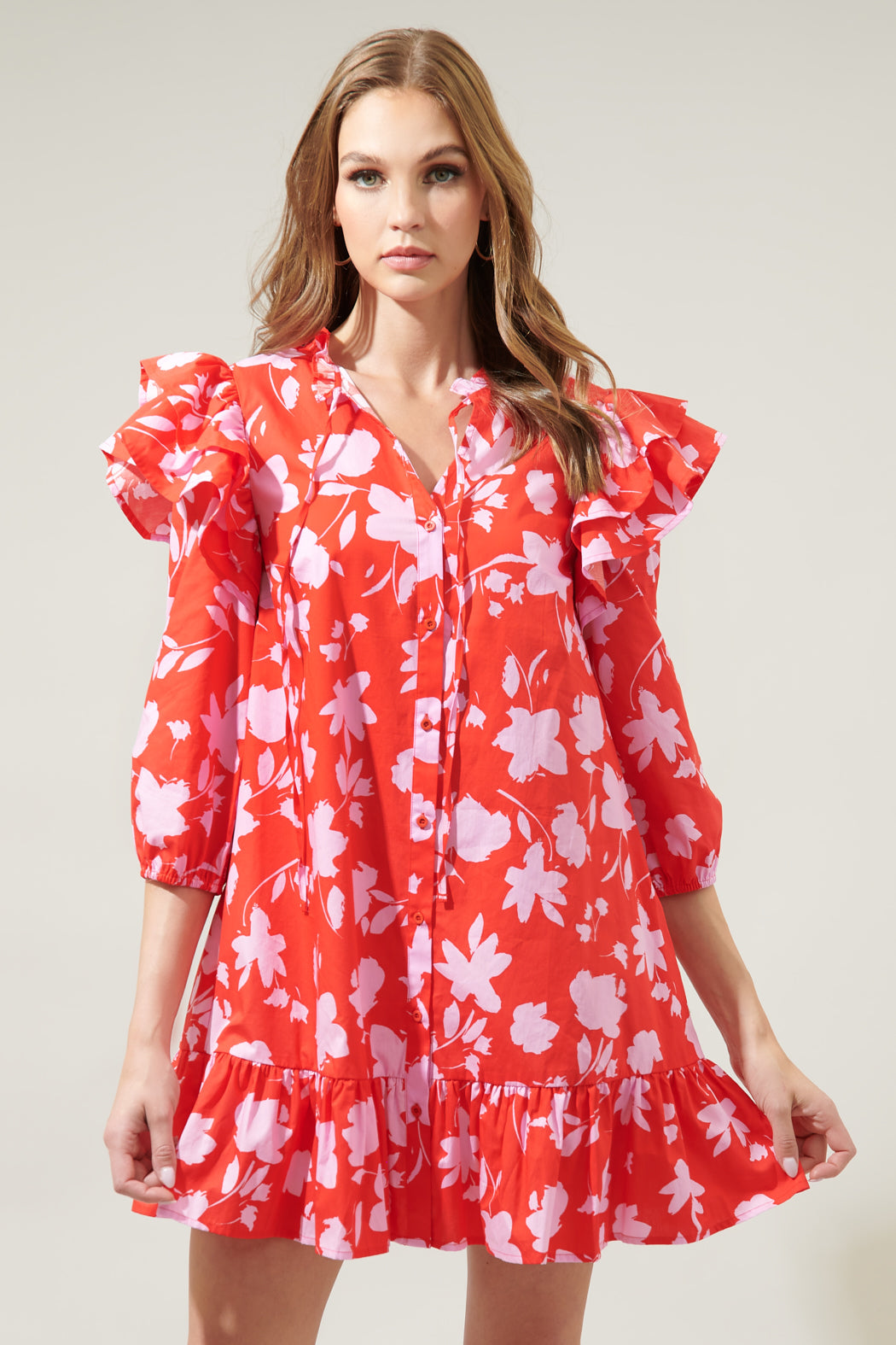 Sunset Floral Sammy Ruffle Drop Waist Dress – Sugarlips