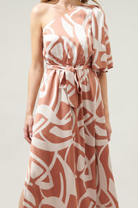 Peachy Keen Abstract Meara One Shoulder Satin Maxi Dress