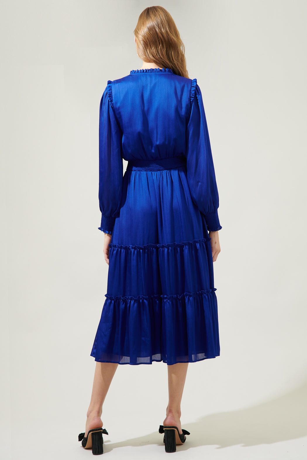 silk midi dress with split Felicity Pleat Bust Split Midi Dress Blue
