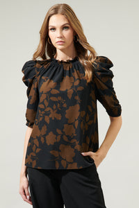Toffee Floral Drape Sleeve Top