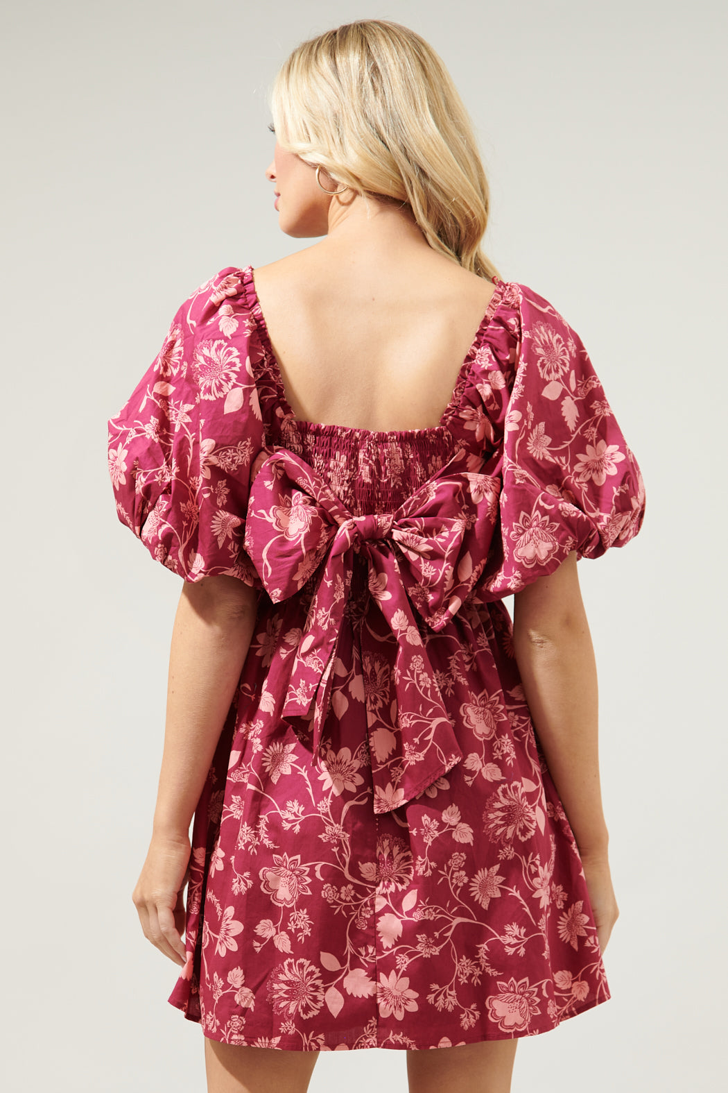 Mulberry Floral Marion Puff Sleeve Babydoll Mini Dress WINE-COMBO / XL by Sugarlips Mulberry Floral Marion Puff Sleeve Babydoll Mini Dress WINE-COMBO / XL by Sugarlips