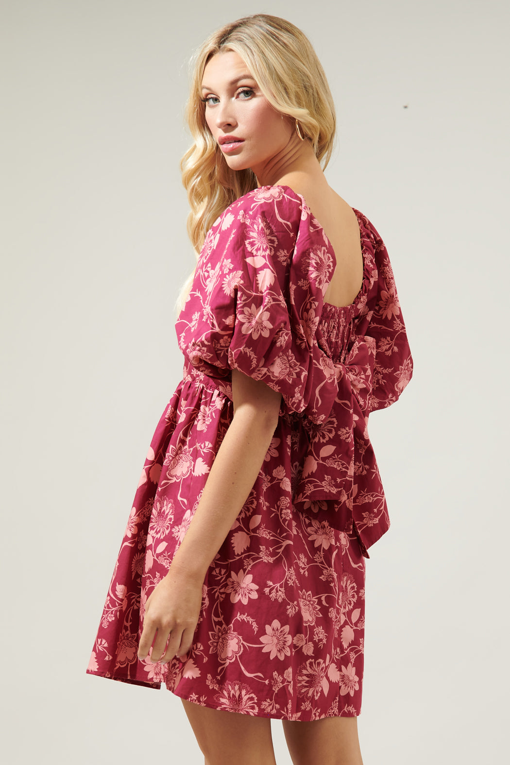 Mulberry Floral Marion Puff Sleeve Babydoll Mini Dress – Sugarlips