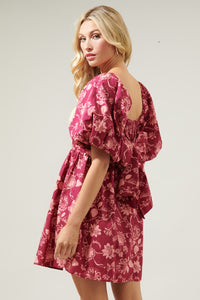 Mulberry Floral Marion Puff Sleeve Babydoll Mini Dress
