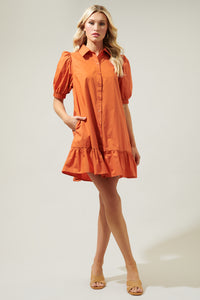 orange shift dress with sleeves Puff Short Sleeve Shift Dress