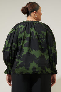 Night Moss Floral Russo Pleated Long Sleeve Blouse Curve