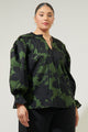 Night Moss Floral Russo Pleated Long Sleeve Blouse Curve