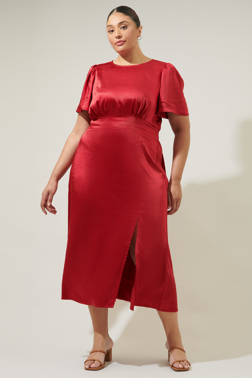 sugar lips satin dress Mendice Satin Tiered Midi Dress MAGENTA / XS by Sugarlips