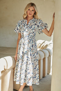 Blanche Floral Ginny Bubble Sleeve Midi Dress