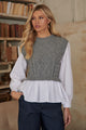Javelina Mix Media Cable Knit SweaterVest Long Sleeve Top