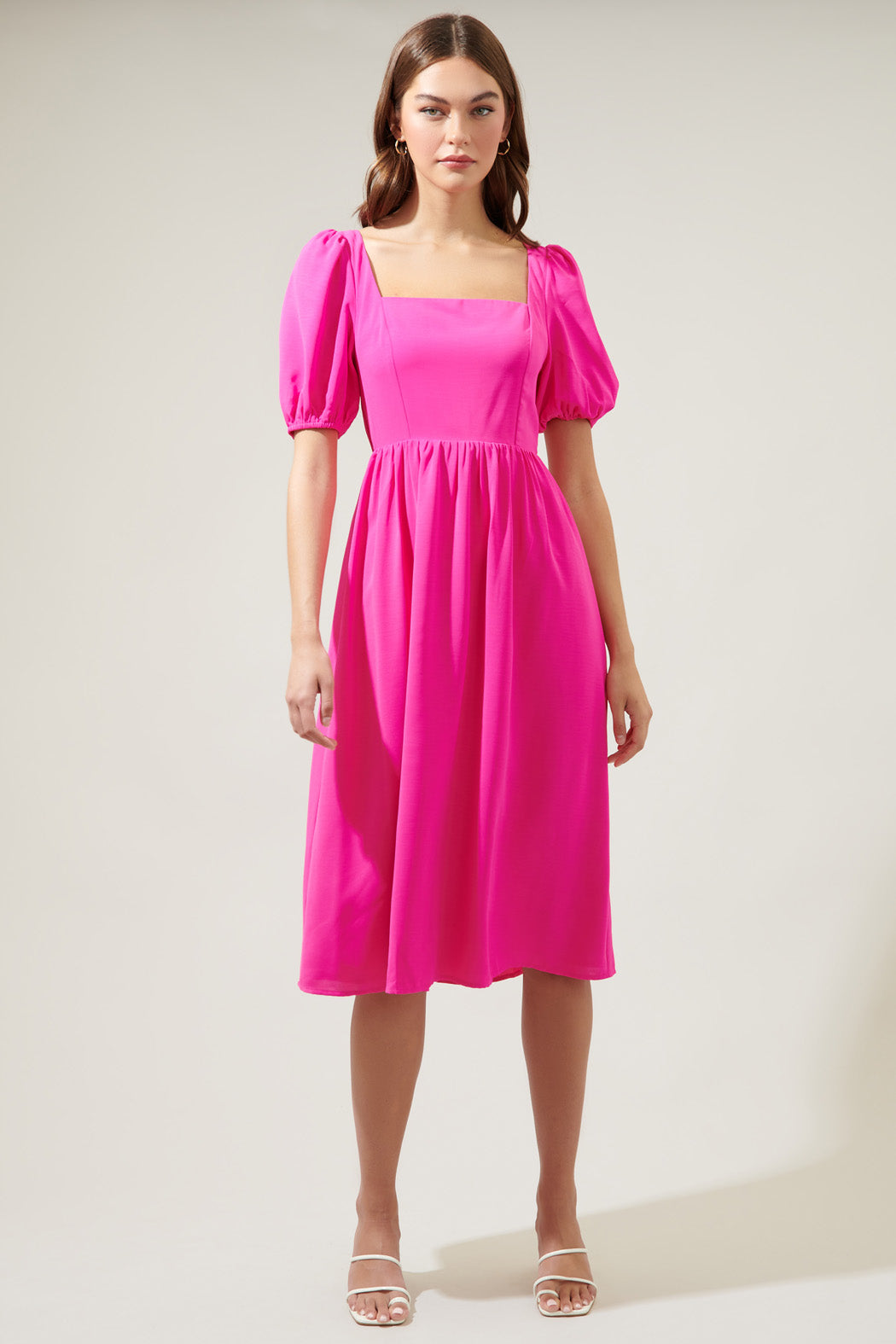 Yvonne Puff Sleeve Midi Dress FUCHSIA / S