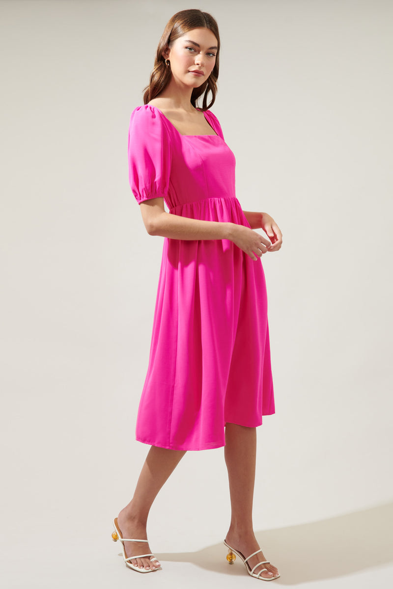 Yvonne Puff Sleeve Midi Dress – Sugarlips