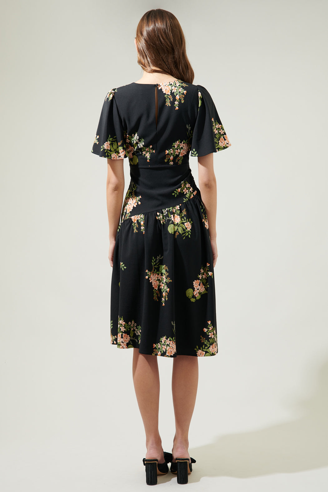 Jasleen Floral Bruna Drop Waist Midi Dress BLACK-MULTI / S by Sugarlips Jasleen Floral Bruna Drop Waist Midi Dress BLACK-MULTI / S by Sugarlips