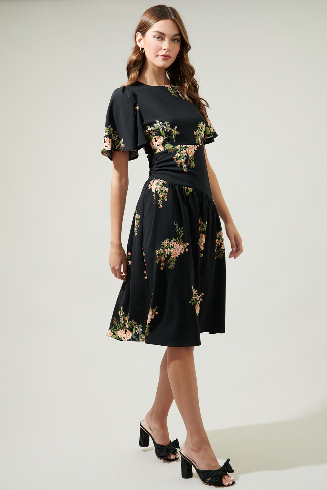 Jasleen Floral Bruna Drop Waist Midi Dress BLACK-MULTI / S by Sugarlips Jasleen Floral Bruna Drop Waist Midi Dress BLACK-MULTI / S by Sugarlips