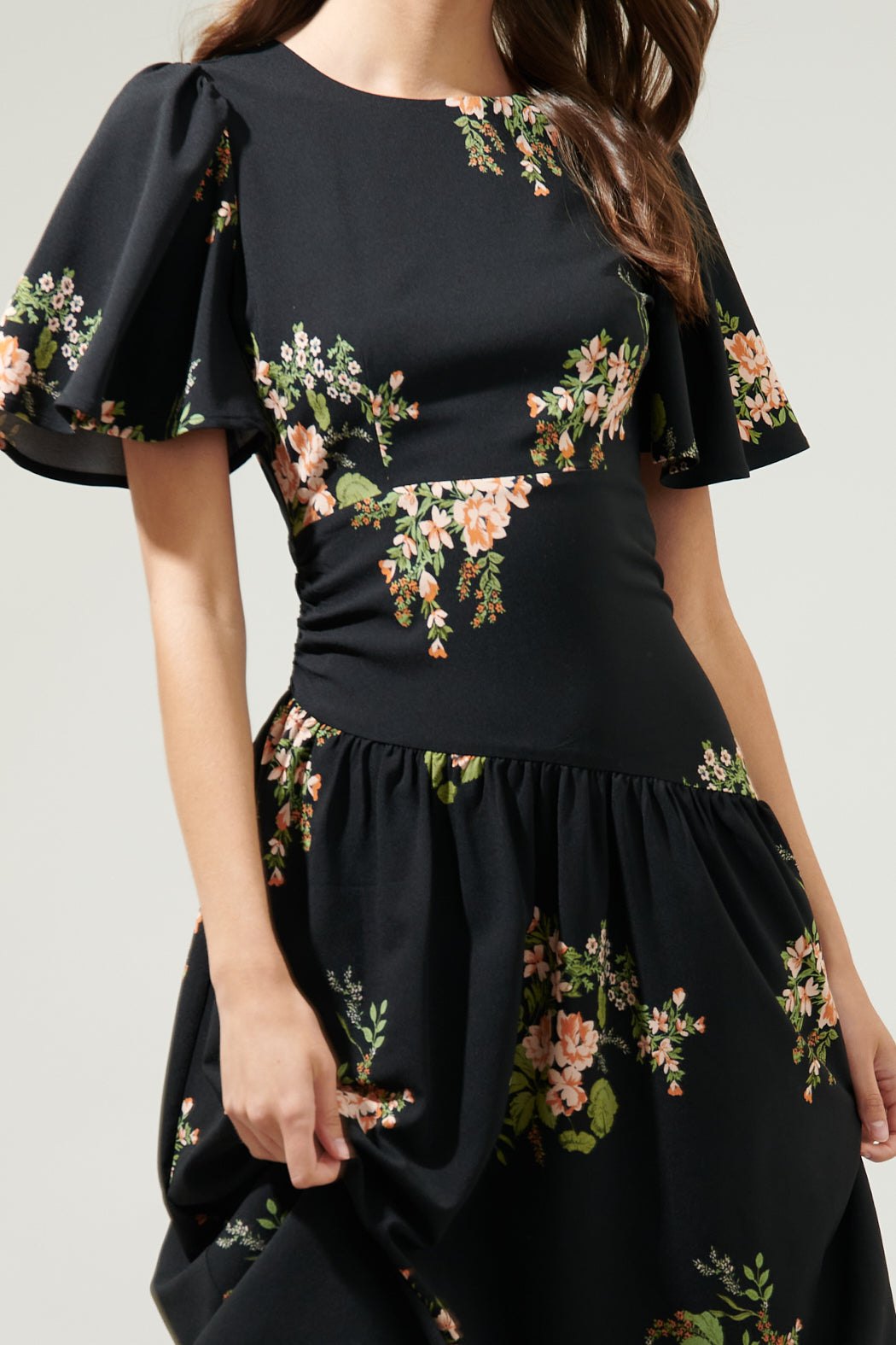 Jasleen Floral Bruna Drop Waist Midi Dress BLACK-MULTI / S by Sugarlips Jasleen Floral Bruna Drop Waist Midi Dress BLACK-MULTI / S by Sugarlips