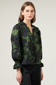 Night Moss Floral Russo Pleated Long Sleeve Blouse