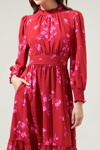 Gemma Floral Caitlyn Smock Sleeve Midi Dress