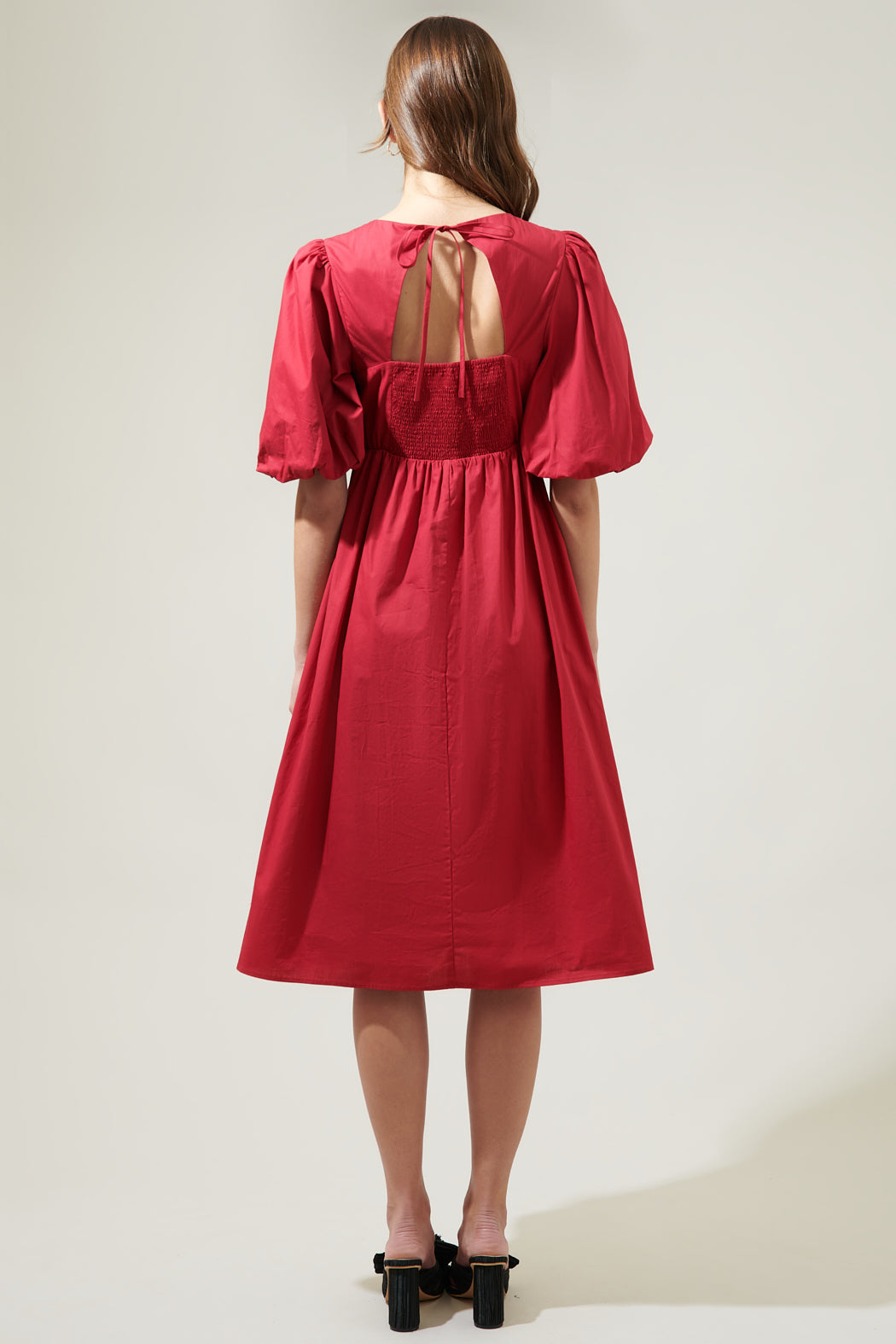 poplin puff sleeve midi dress Puff-Sleeve Smocked Poplin Midi Dress