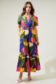 Rio Abstract Palmer Poplin Tiered Maxi Dress