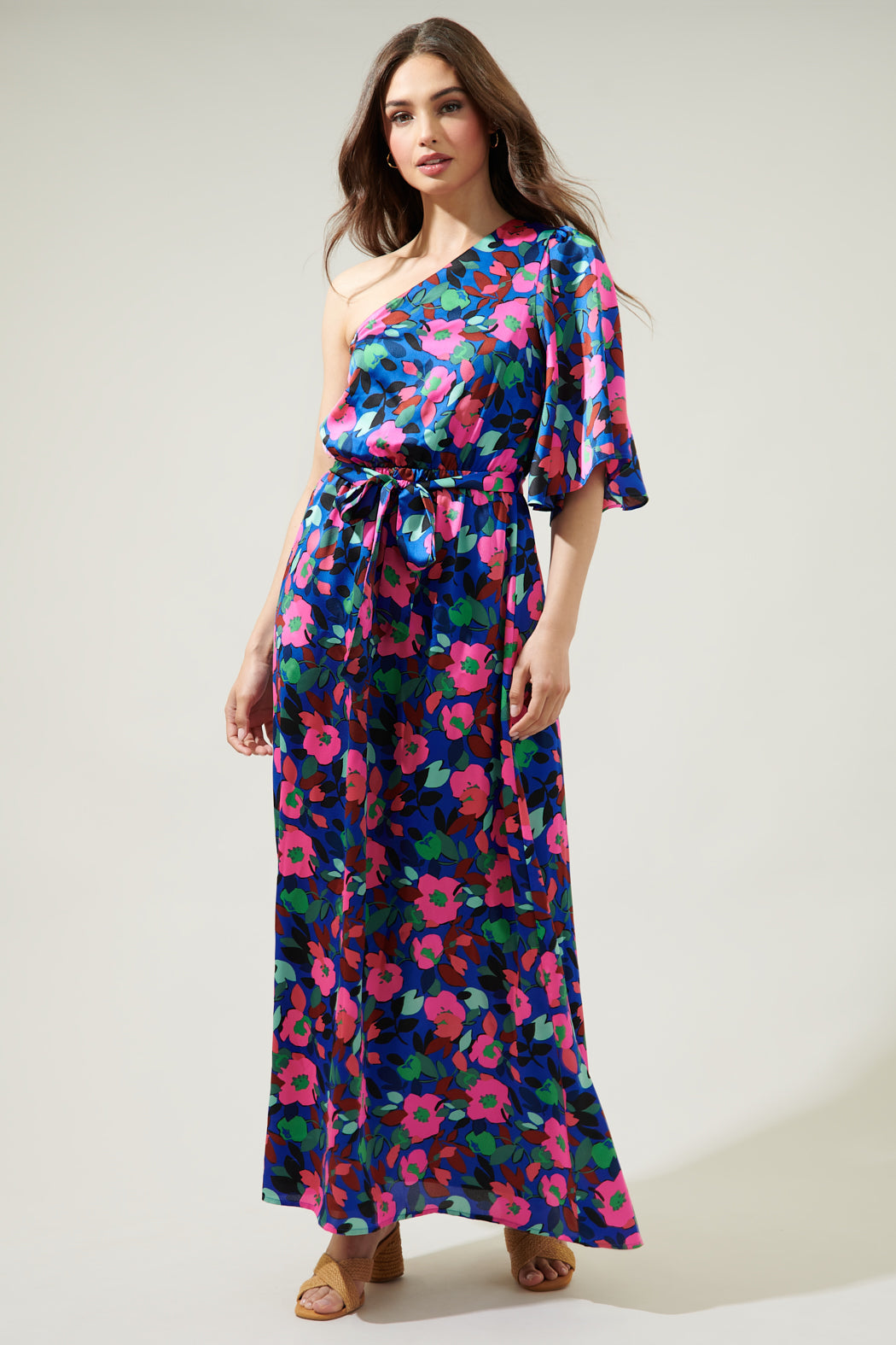 berry one shoulder dress Modern Day Glam One Shoulder Asymmetrical Maxi Dress VICI