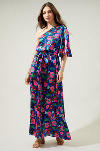 Vivi Berry Meara One Shoulder Satin Maxi Dress