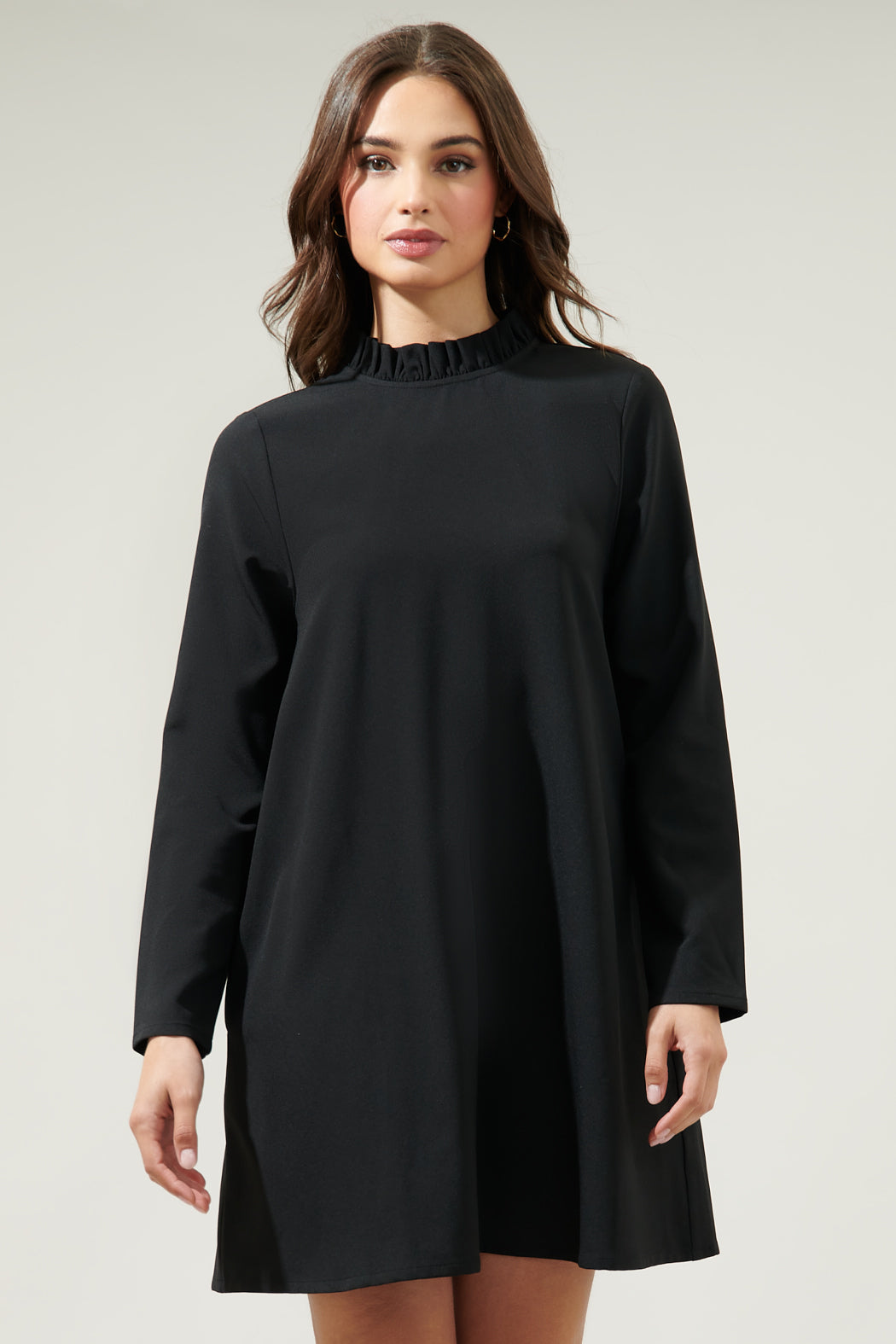 Blaine Ruffle Long Sleeve Mini Dress Black / XL by Sugarlips Blaine Ruffle Long Sleeve Mini Dress Black / XL by Sugarlips