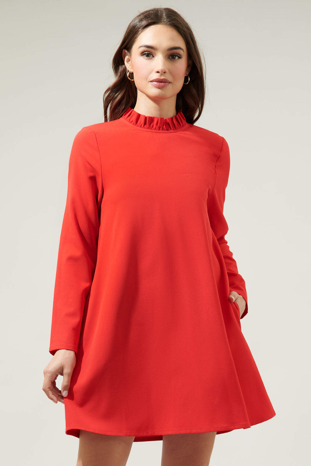 Blaine Ruffle Long Sleeve Mini Dress RED / XS by Sugarlips Blaine Ruffle Long Sleeve Mini Dress RED / XS by Sugarlips