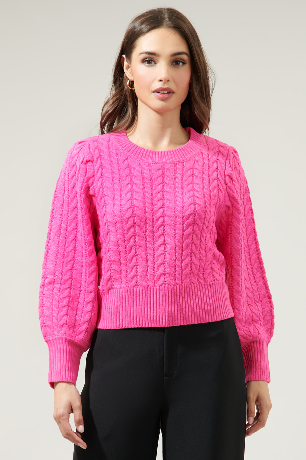 Ashtyn Cable Knit Balloon Sleeve Crop Sweater – Sugarlips