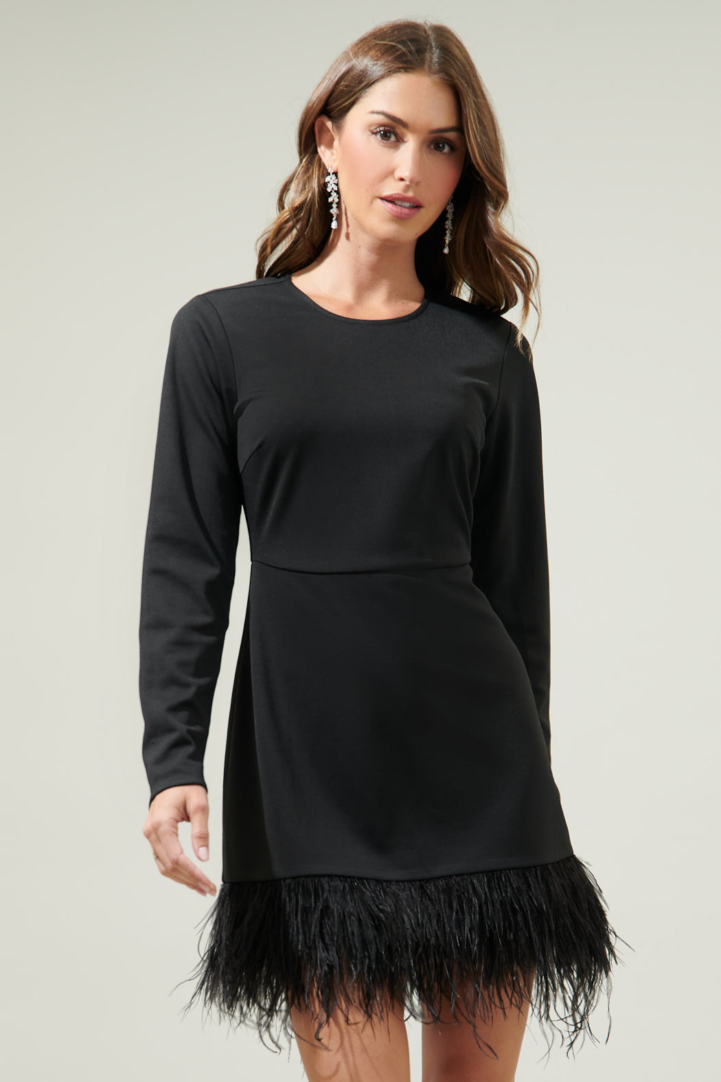 Sashay Bodycon Long Sleeve Feather Dress Black / Xs by Sugarlips Sashay Bodycon Long Sleeve Feather Dress Black / Xs by Sugarlips