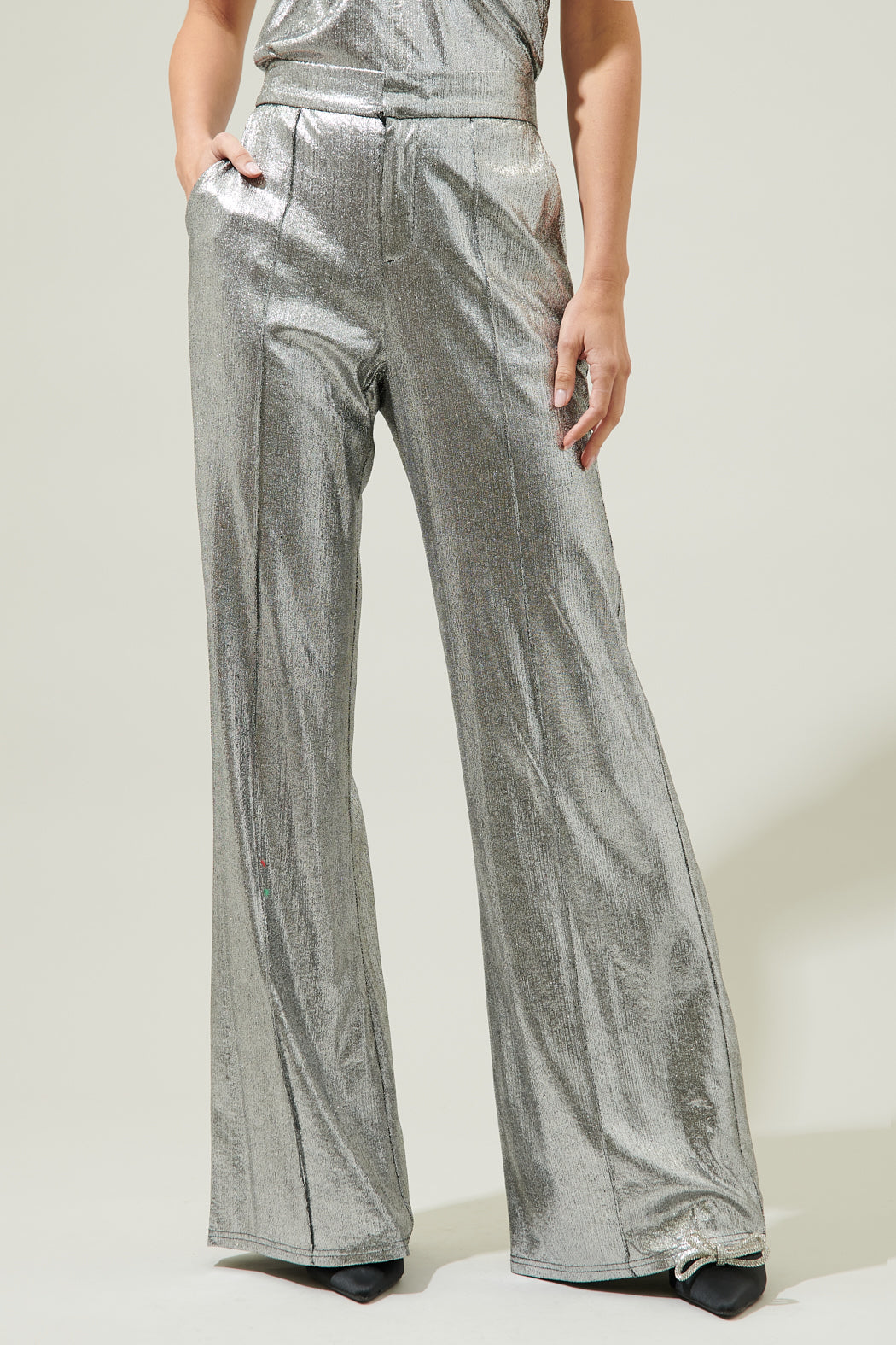 Primadonna Pintuck Wide Leg Liquid Gold Pants Silver / Xs by Sugarlips Primadonna Pintuck Wide Leg Liquid Gold Pants Silver / Xs by Sugarlips