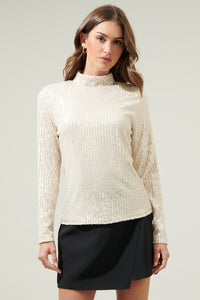 Carly Bare Sequin Long Sleeve Top