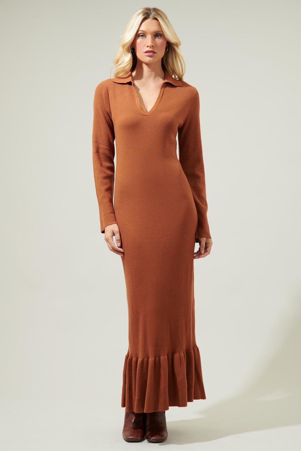 Kendal Collared Sweater Maxi Dress CHOCOLATE / M by Sugarlips Kendal Collared Sweater Maxi Dress CHOCOLATE / M by Sugarlips