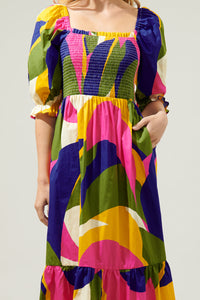 Rio Abstract Simone Poplin Smocked Maxi Dress